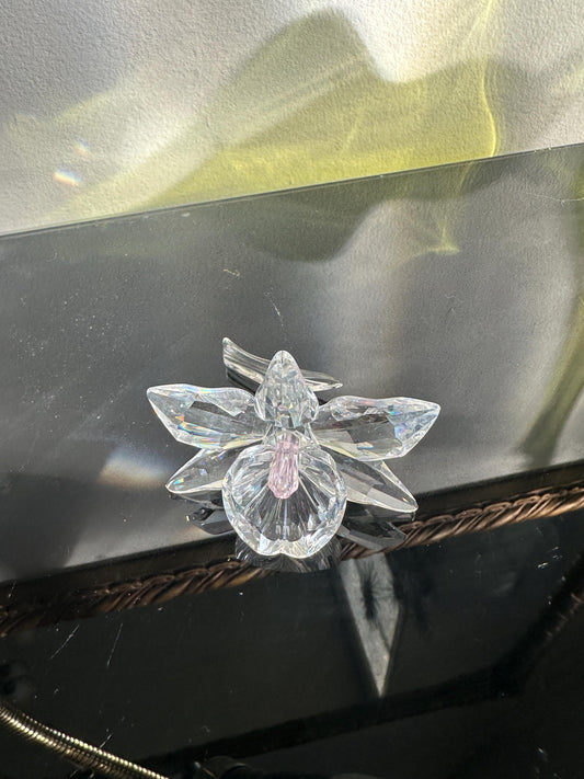 Swarovski Crystal Orchid Figurine – Clear Crystal with Pink Center, Signed