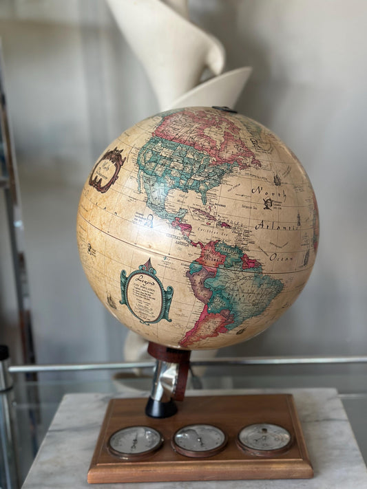 Vintage 1980s Scan-Globe A/S Denmark “World Discoverer” 12" Lighted Globe w/ Weather Station Base