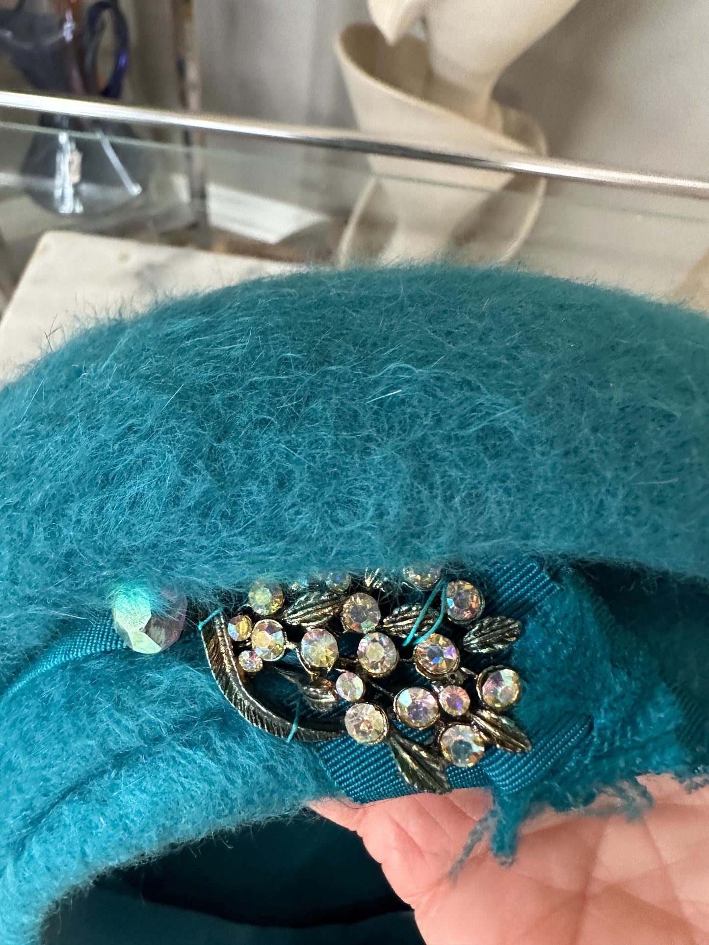 Vintage Turquoise Wool Felt Dress Hat | Merrimack Metri-Soie | 1950s Ladies Hat, New Old Stock