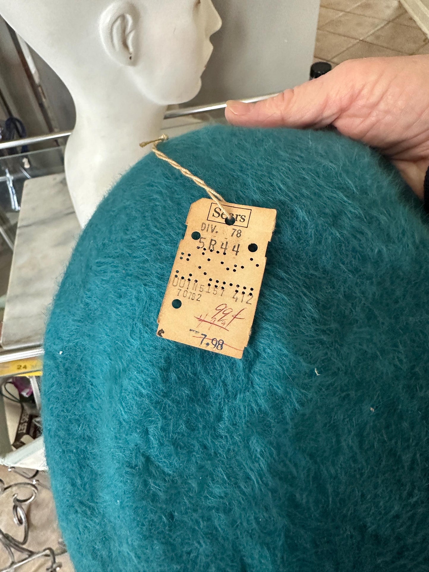 Vintage Turquoise Wool Felt Dress Hat | Merrimack Metri-Soie | 1950s Ladies Hat, New Old Stock