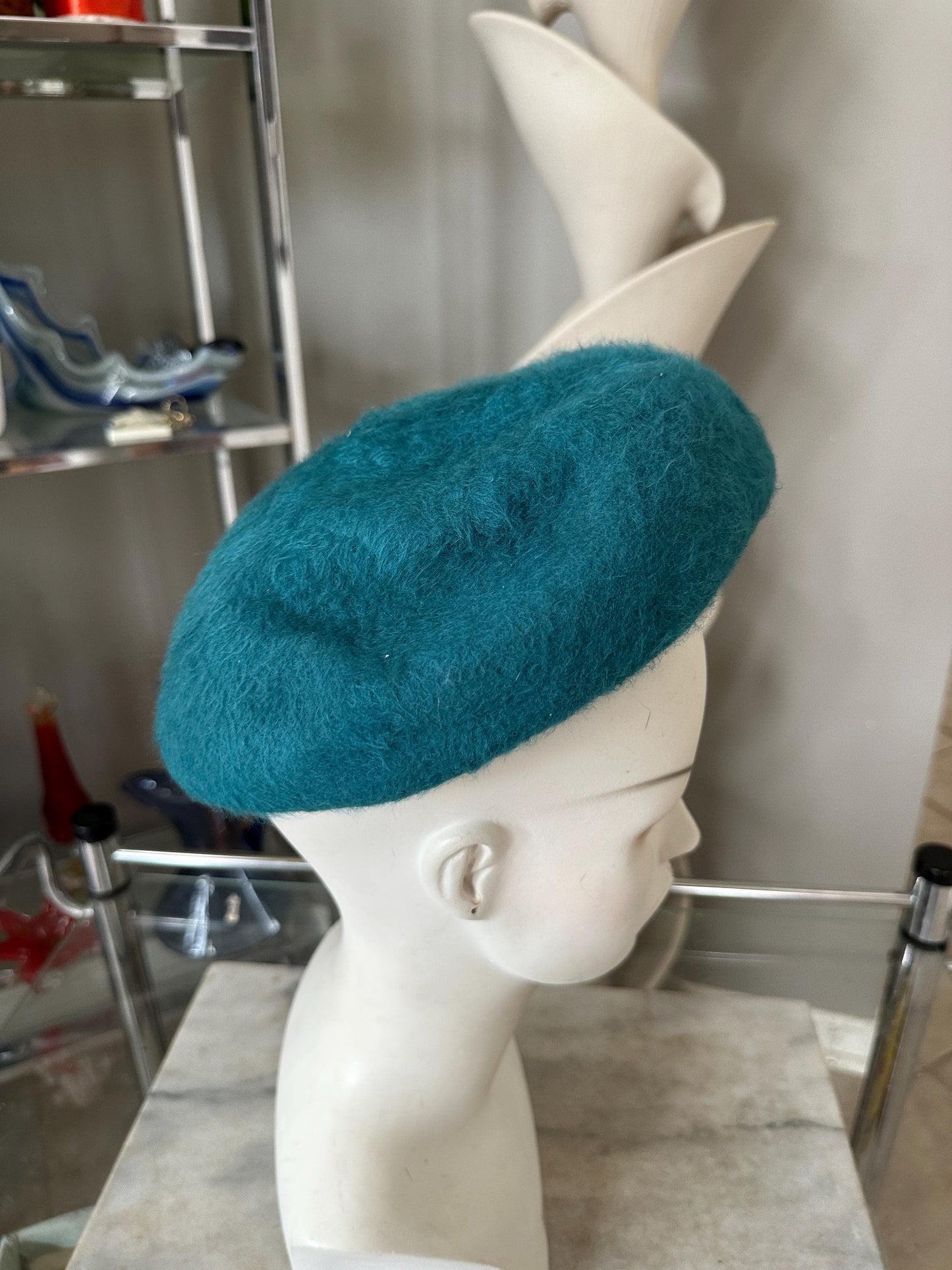 Vintage Turquoise Wool Felt Dress Hat | Merrimack Metri-Soie | 1950s Ladies Hat, New Old Stock