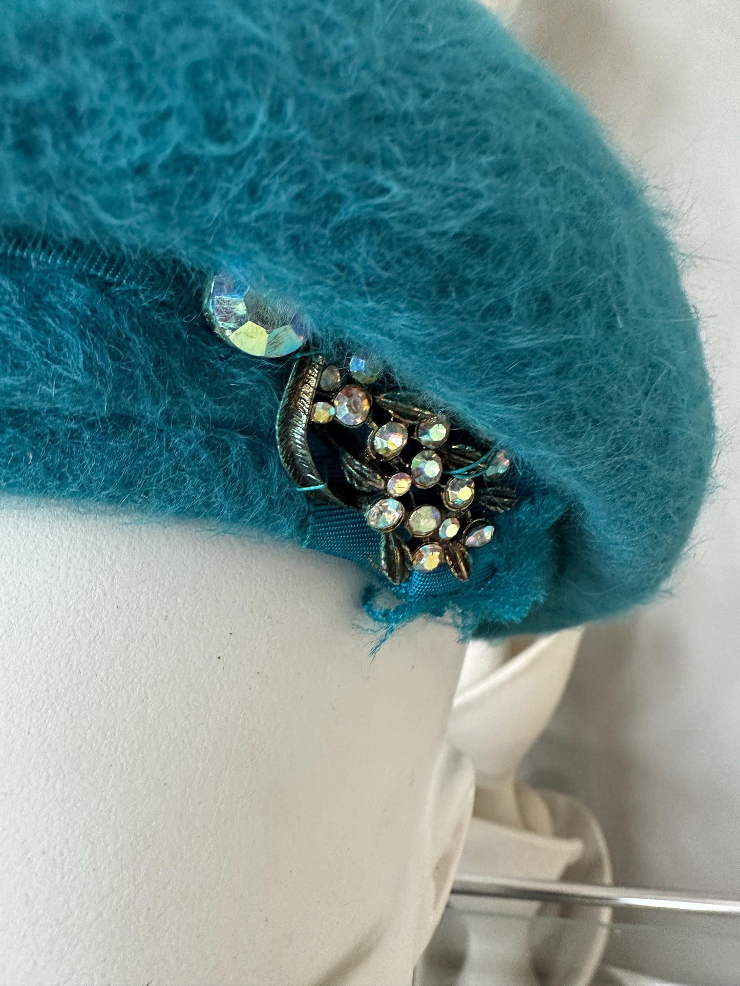 Vintage Turquoise Wool Felt Dress Hat | Merrimack Metri-Soie | 1950s Ladies Hat, New Old Stock