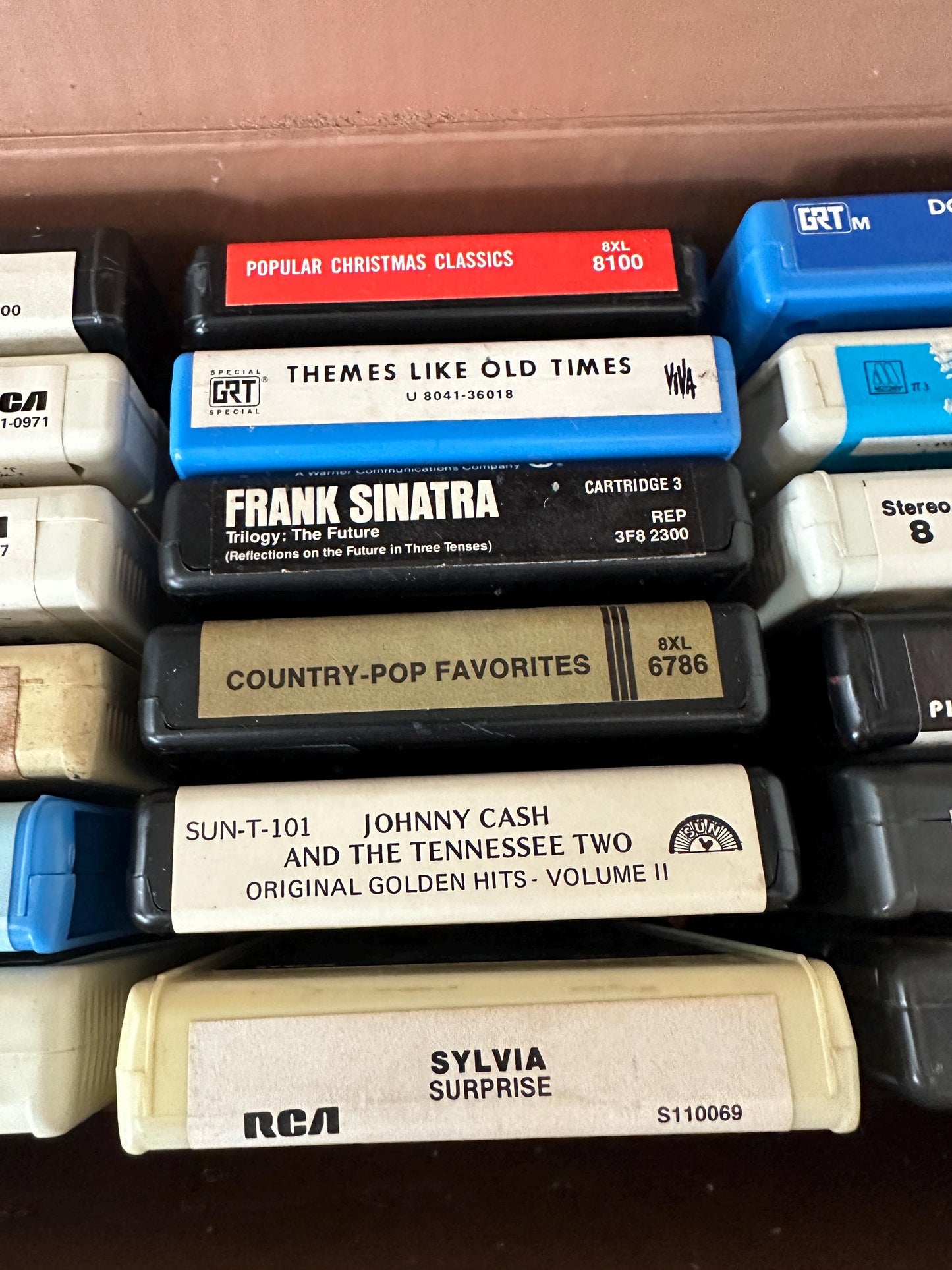 Vintage Faux Leather  8 Track Case | Faux Leather 24 8 Track Tape Carrying Case with 24 Tapes – Elvis, Johnny Cash, Sinatra, Country, 1970s