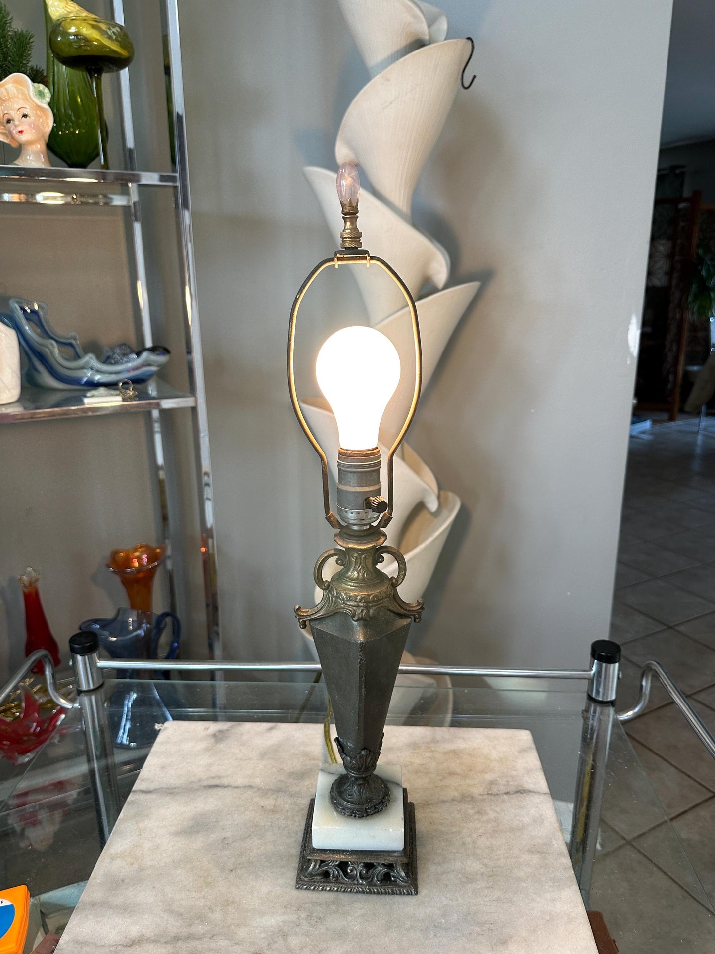 Vintage Neoclassical Marble & Ornate Metal Table Lamp – Classical Urn Form – 22” Tall