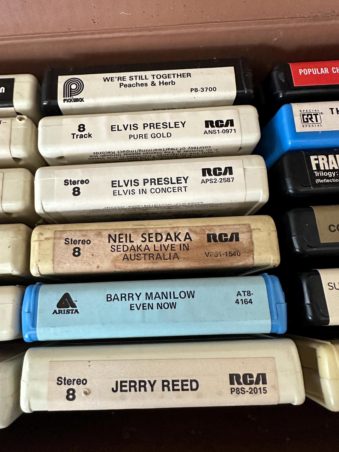 Vintage Faux Leather  8 Track Case | Faux Leather 24 8 Track Tape Carrying Case with 24 Tapes – Elvis, Johnny Cash, Sinatra, Country, 1970s