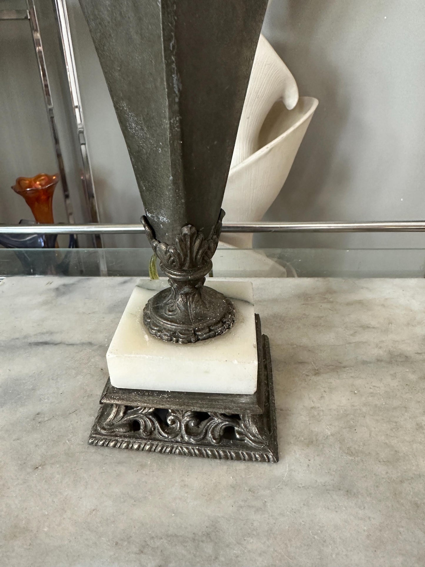 Vintage Neoclassical Marble & Ornate Metal Table Lamp – Classical Urn Form – 22” Tall