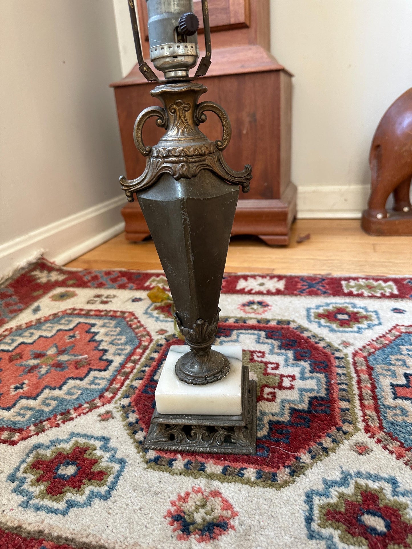 Vintage Neoclassical Marble & Ornate Metal Table Lamp – Classical Urn Form – 22” Tall