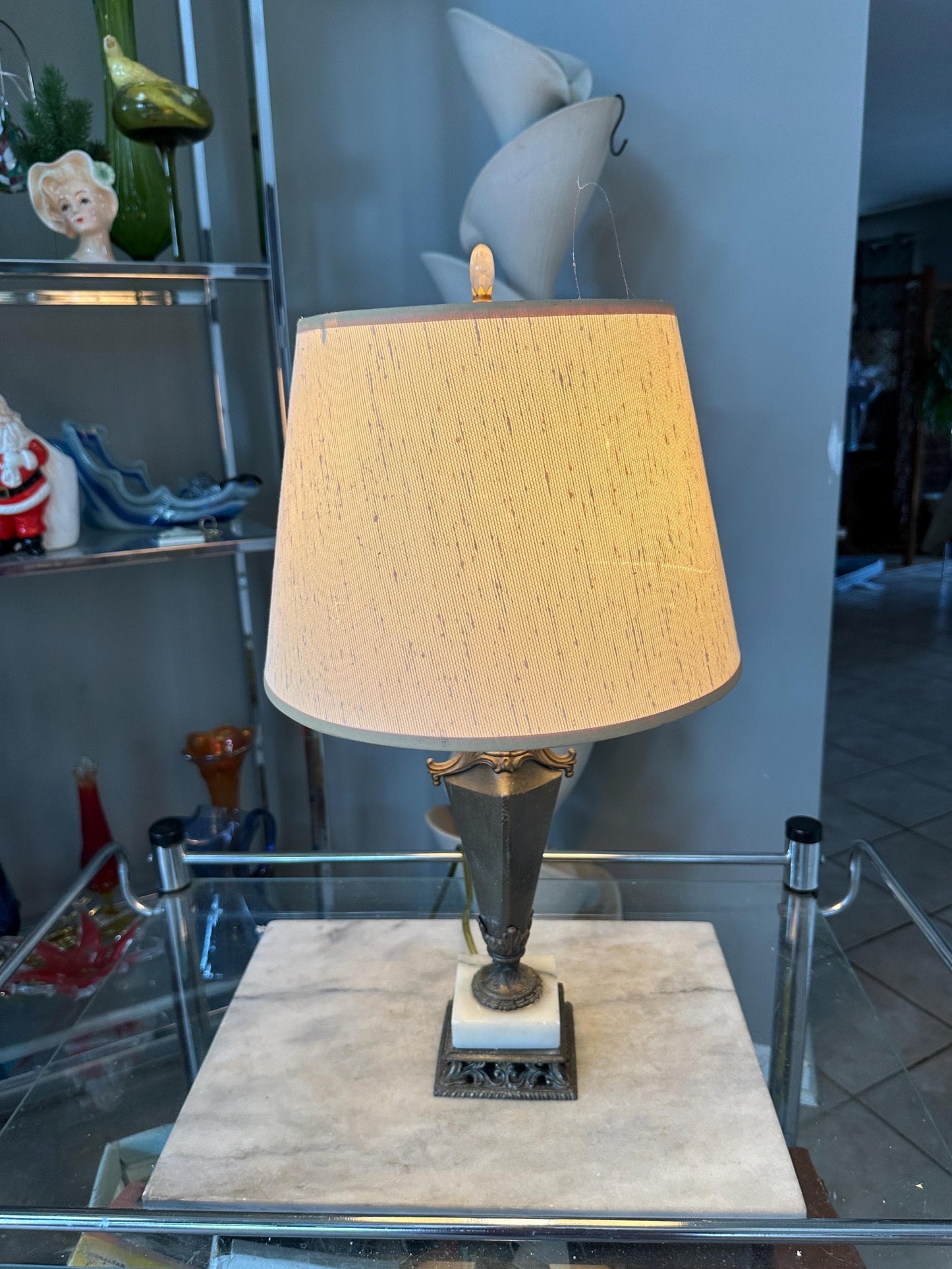 Vintage Neoclassical Marble & Ornate Metal Table Lamp – Classical Urn Form – 22” Tall