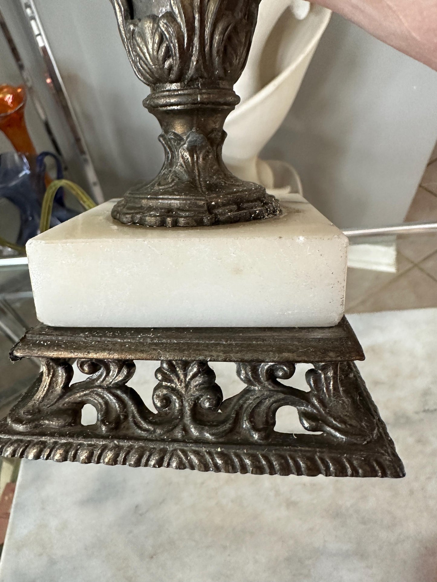 Vintage Neoclassical Marble & Ornate Metal Table Lamp – Classical Urn Form – 22” Tall
