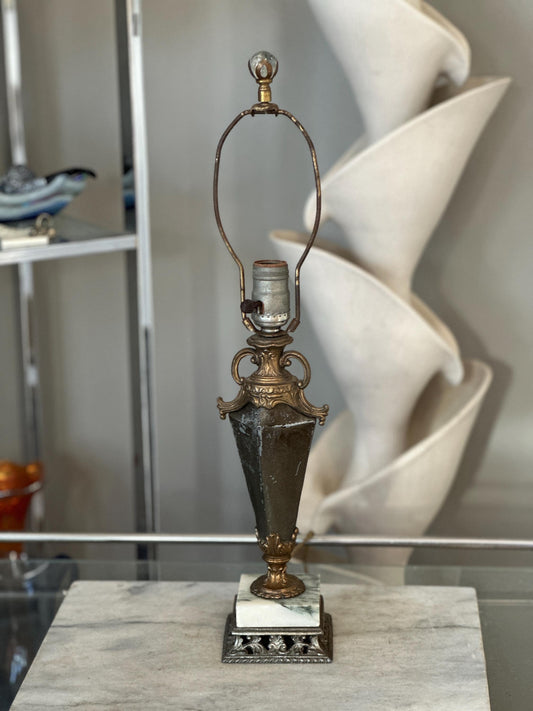 Vintage Neoclassical Marble & Ornate Metal Table Lamp – Classical Urn Form – 22” Tall