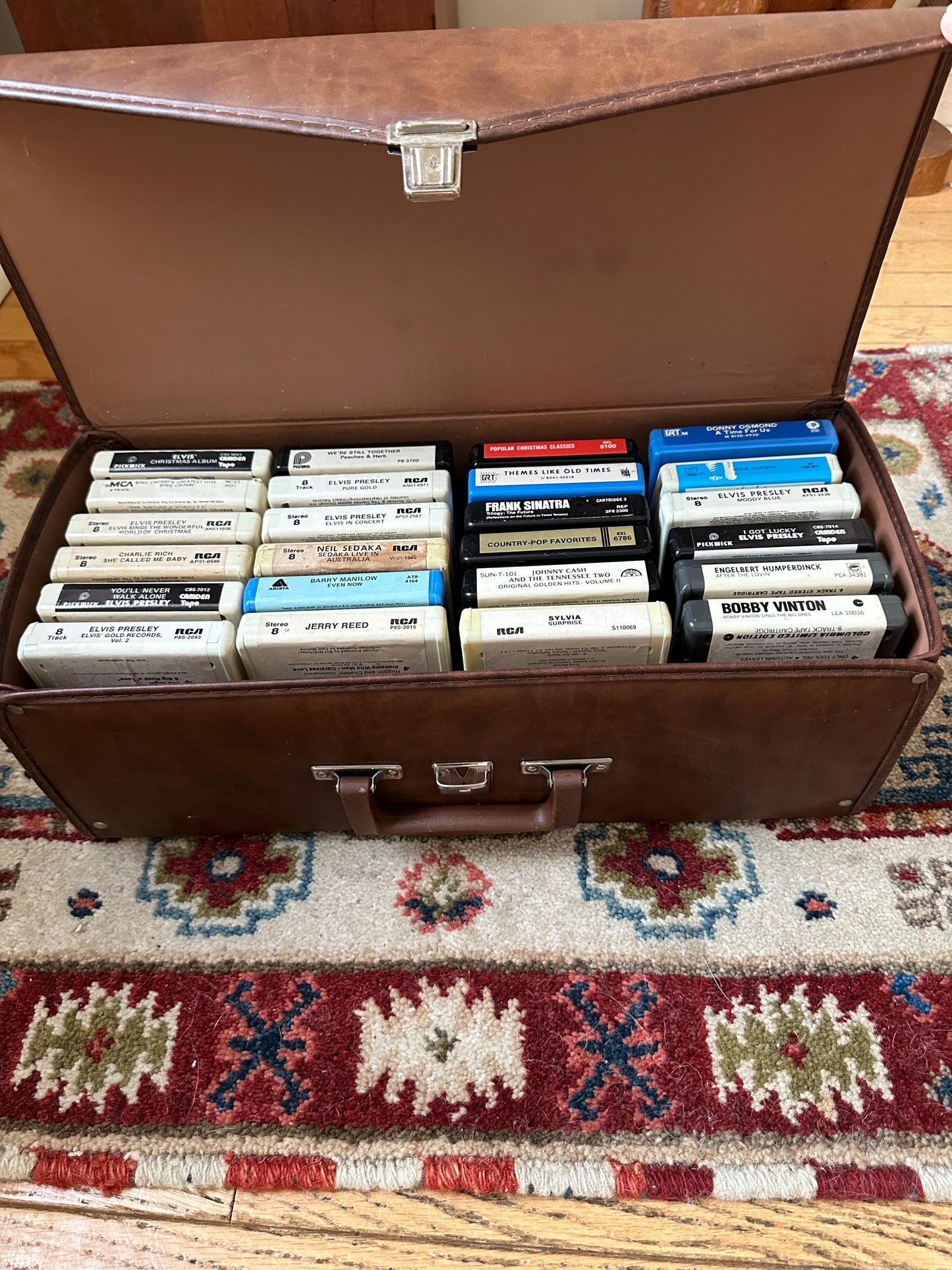 Vintage Faux Leather  8 Track Case | Faux Leather 24 8 Track Tape Carrying Case with 24 Tapes – Elvis, Johnny Cash, Sinatra, Country, 1970s