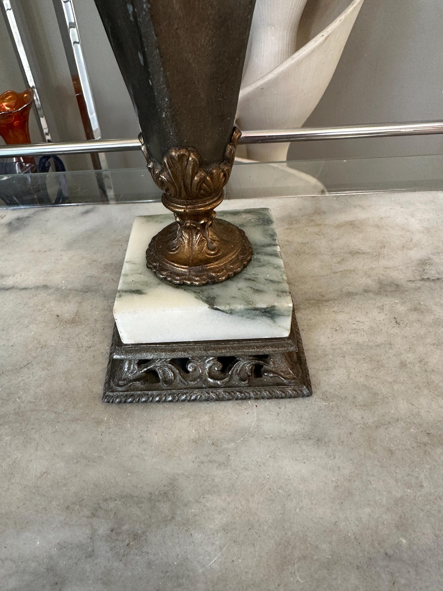 Vintage Neoclassical Marble & Ornate Metal Table Lamp – Classical Urn Form – 22” Tall