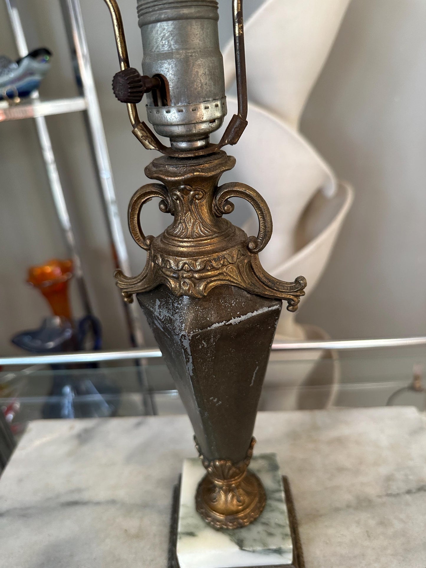 Vintage Neoclassical Marble & Ornate Metal Table Lamp – Classical Urn Form – 22” Tall