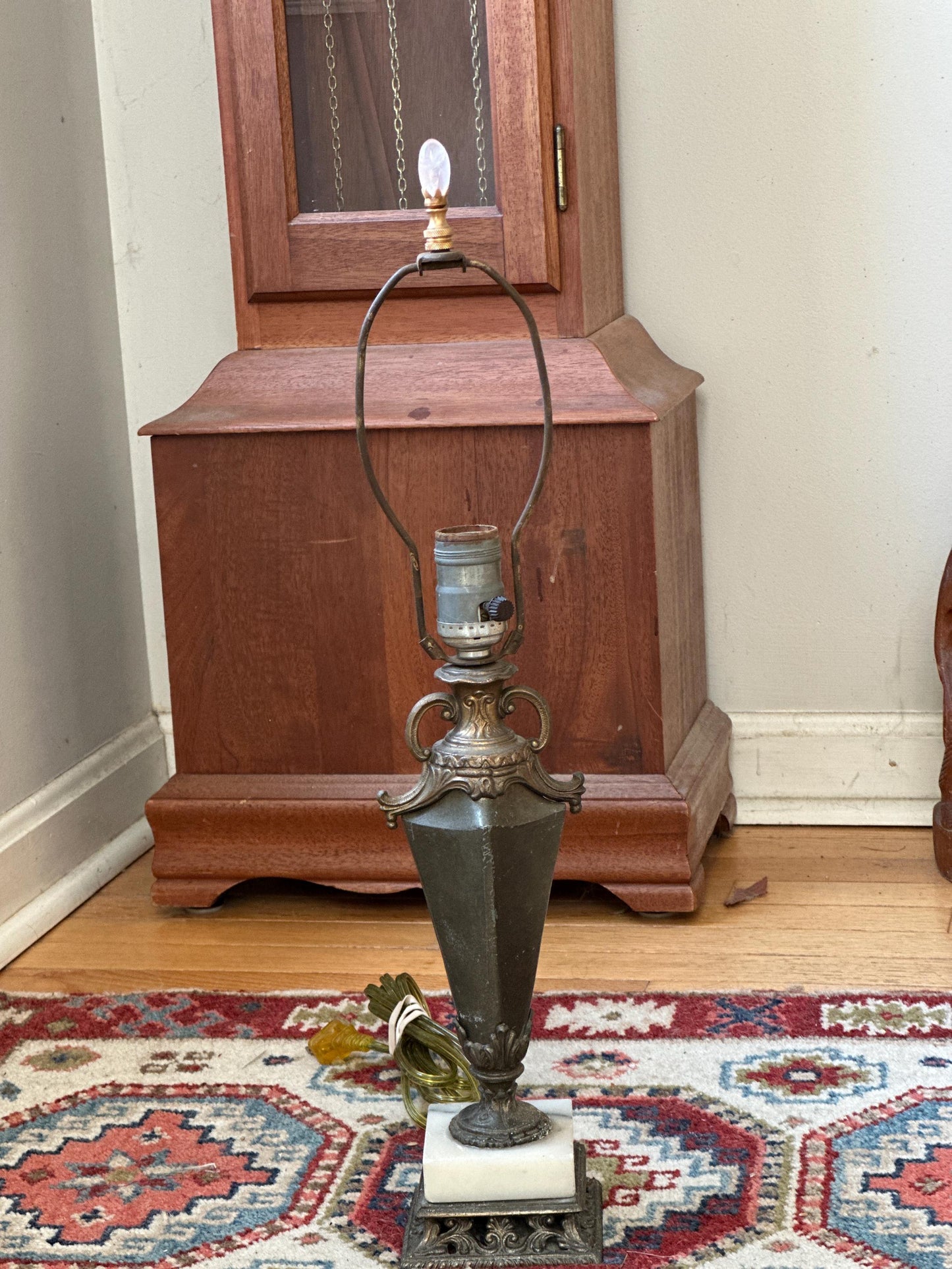 Vintage Neoclassical Marble & Ornate Metal Table Lamp – Classical Urn Form – 22” Tall