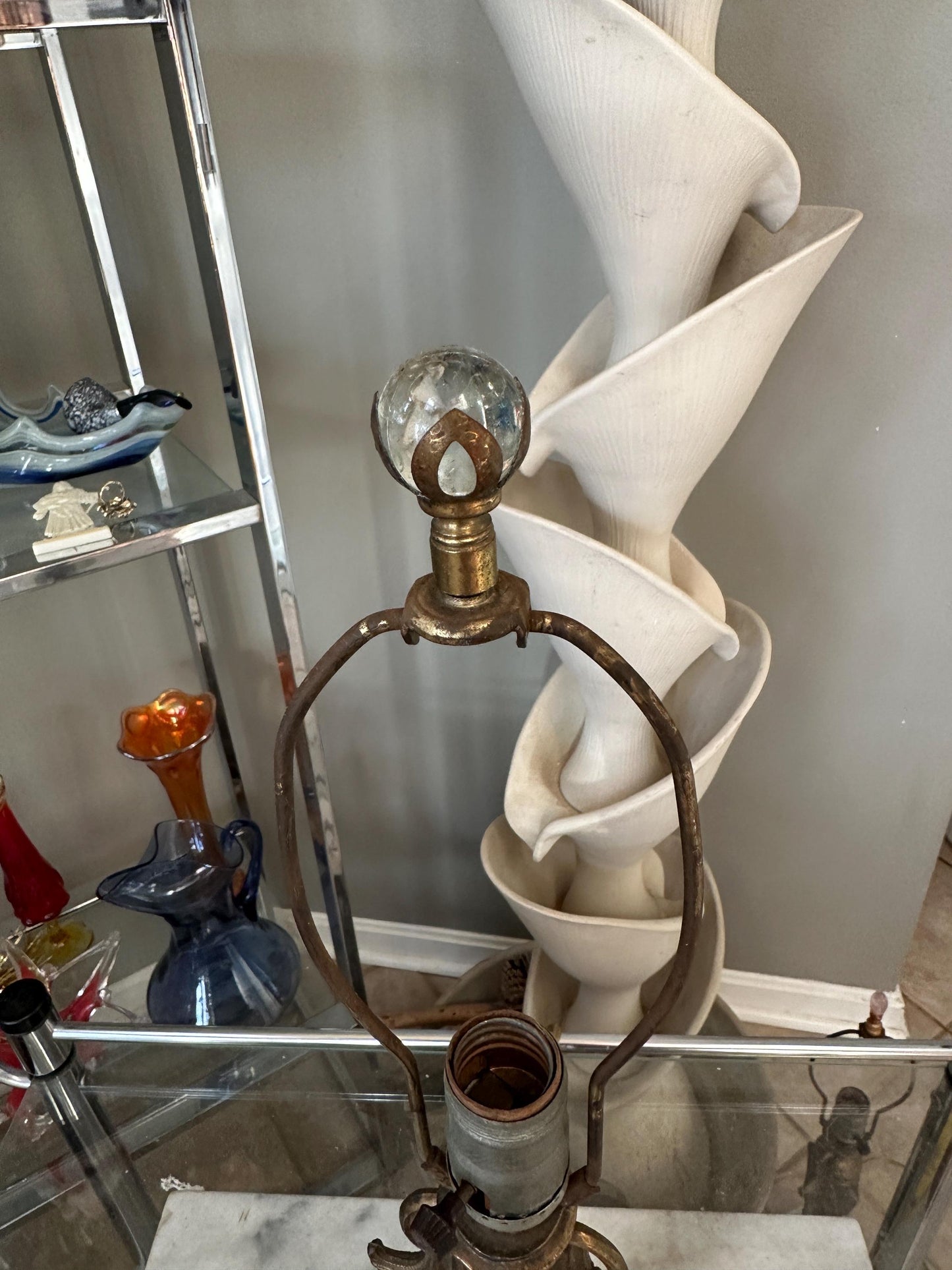 Vintage Neoclassical Marble & Ornate Metal Table Lamp – Classical Urn Form – 22” Tall