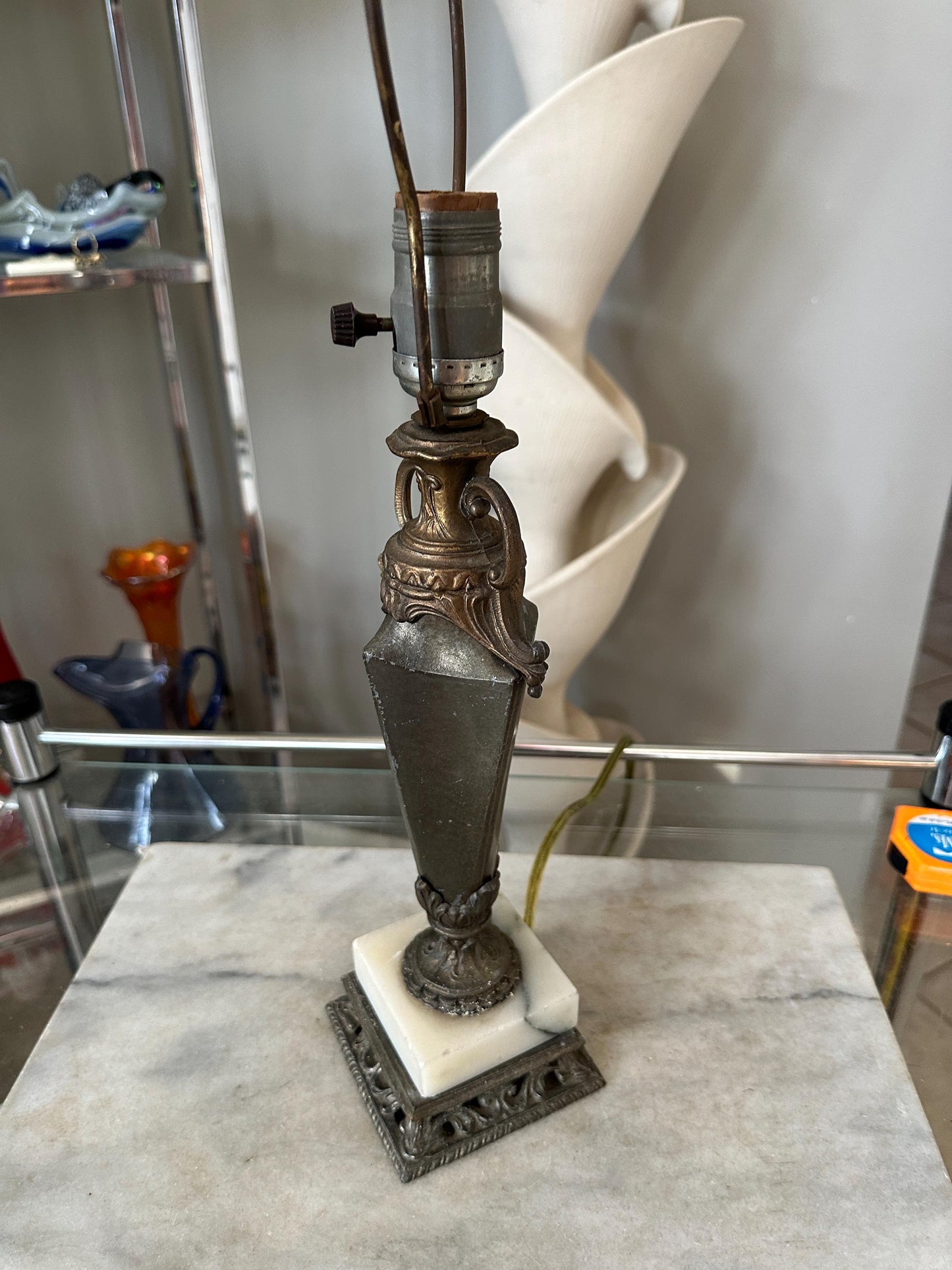 Vintage Neoclassical Marble & Ornate Metal Table Lamp – Classical Urn Form – 22” Tall