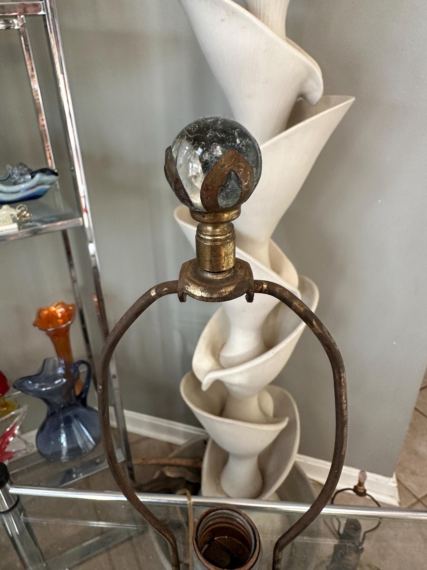 Vintage Neoclassical Marble & Ornate Metal Table Lamp – Classical Urn Form – 22” Tall