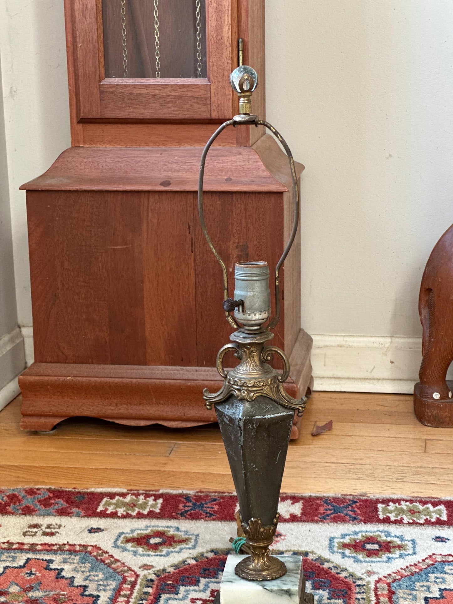 Vintage Neoclassical Marble & Ornate Metal Table Lamp – Classical Urn Form – 22” Tall