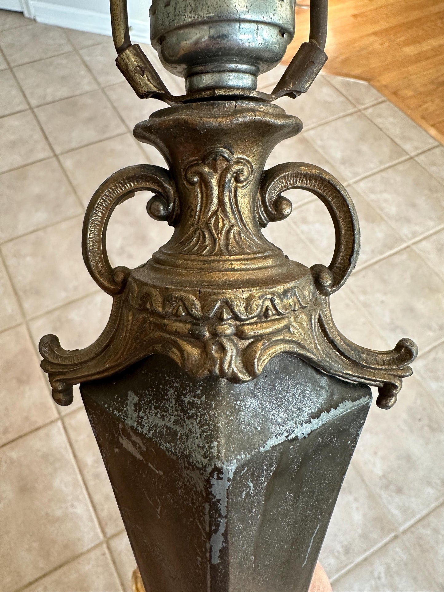 Vintage Neoclassical Marble & Ornate Metal Table Lamp – Classical Urn Form – 22” Tall