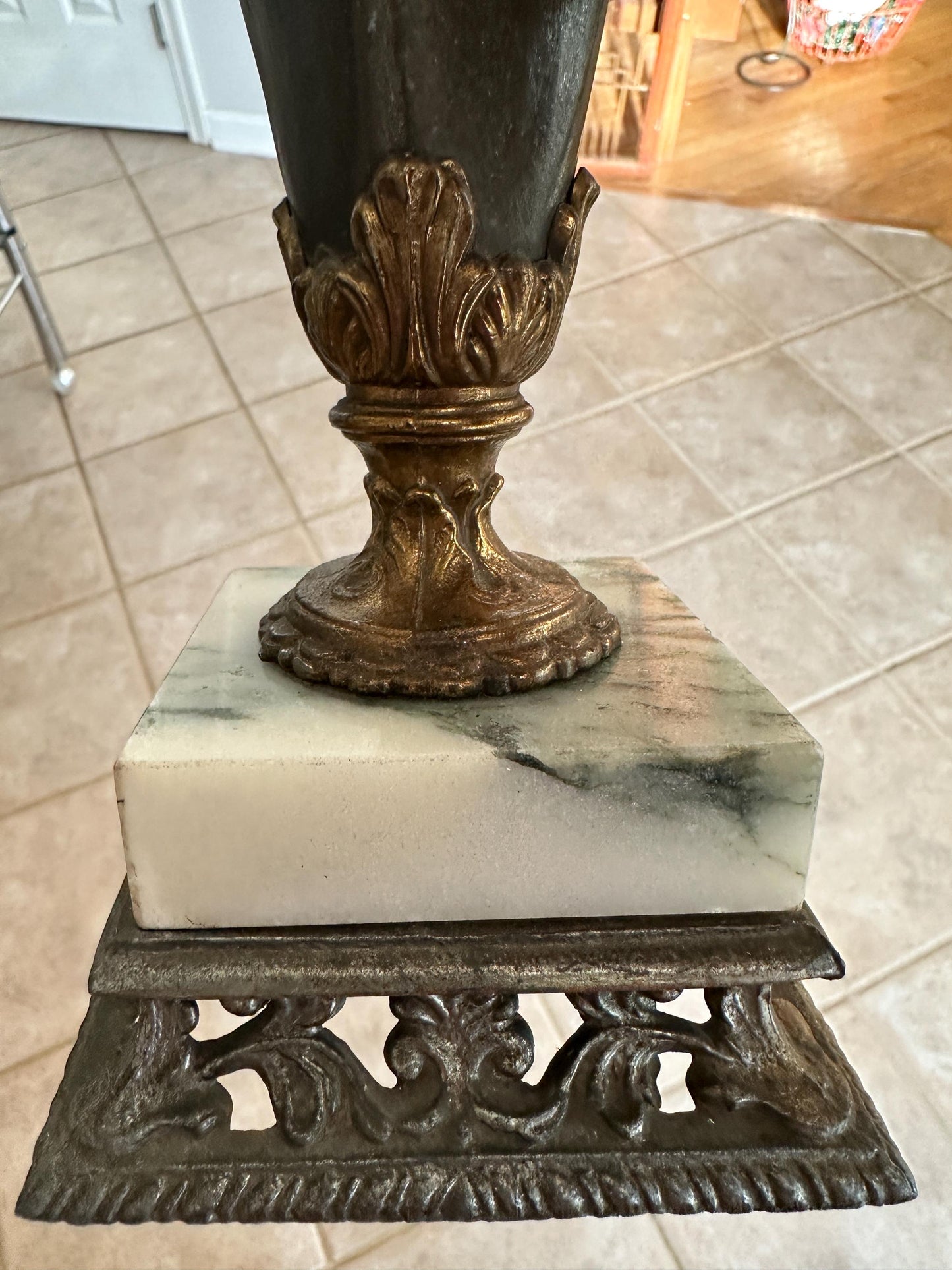 Vintage Neoclassical Marble & Ornate Metal Table Lamp – Classical Urn Form – 22” Tall