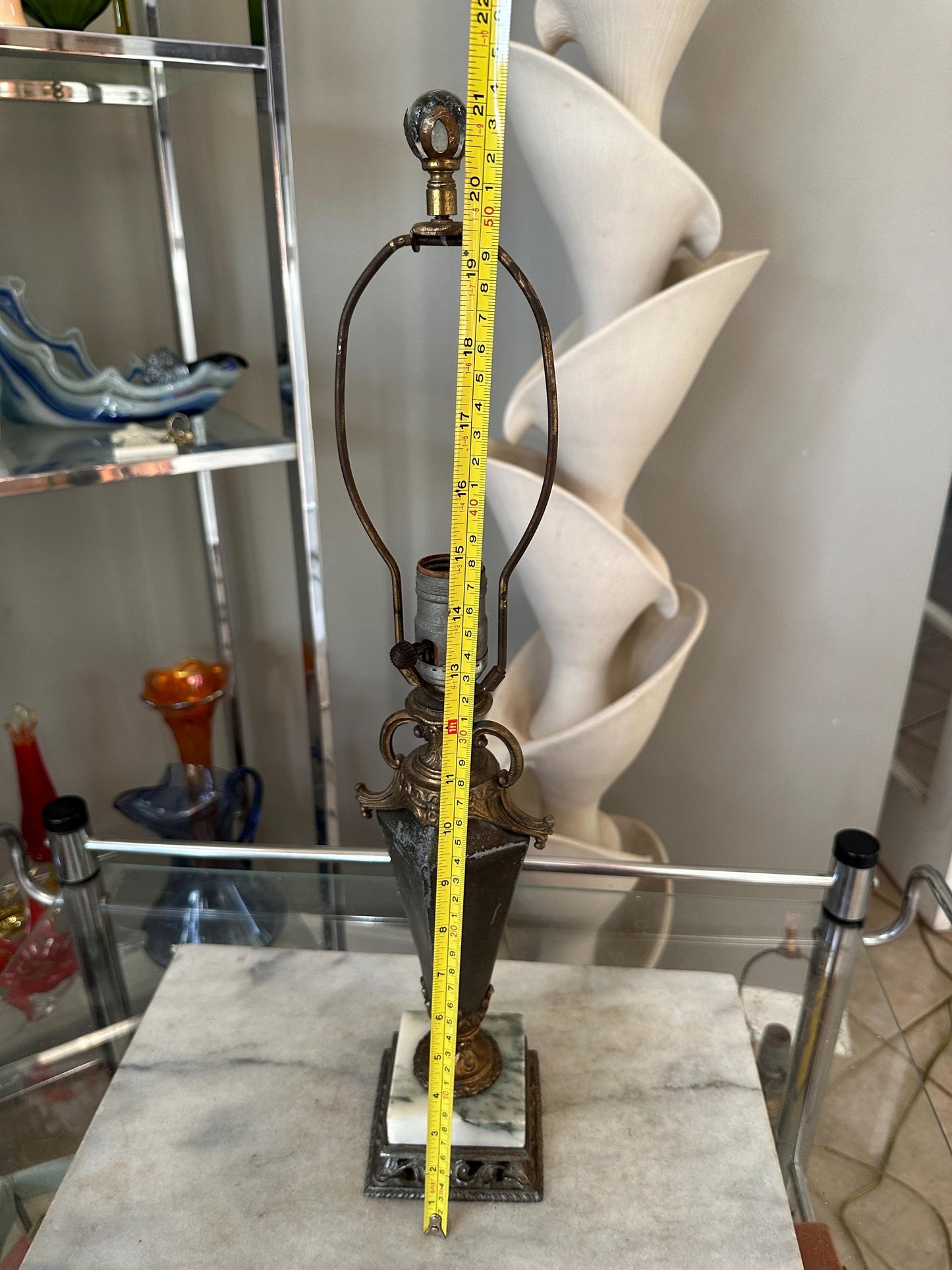 Vintage Neoclassical Marble & Ornate Metal Table Lamp – Classical Urn Form – 22” Tall