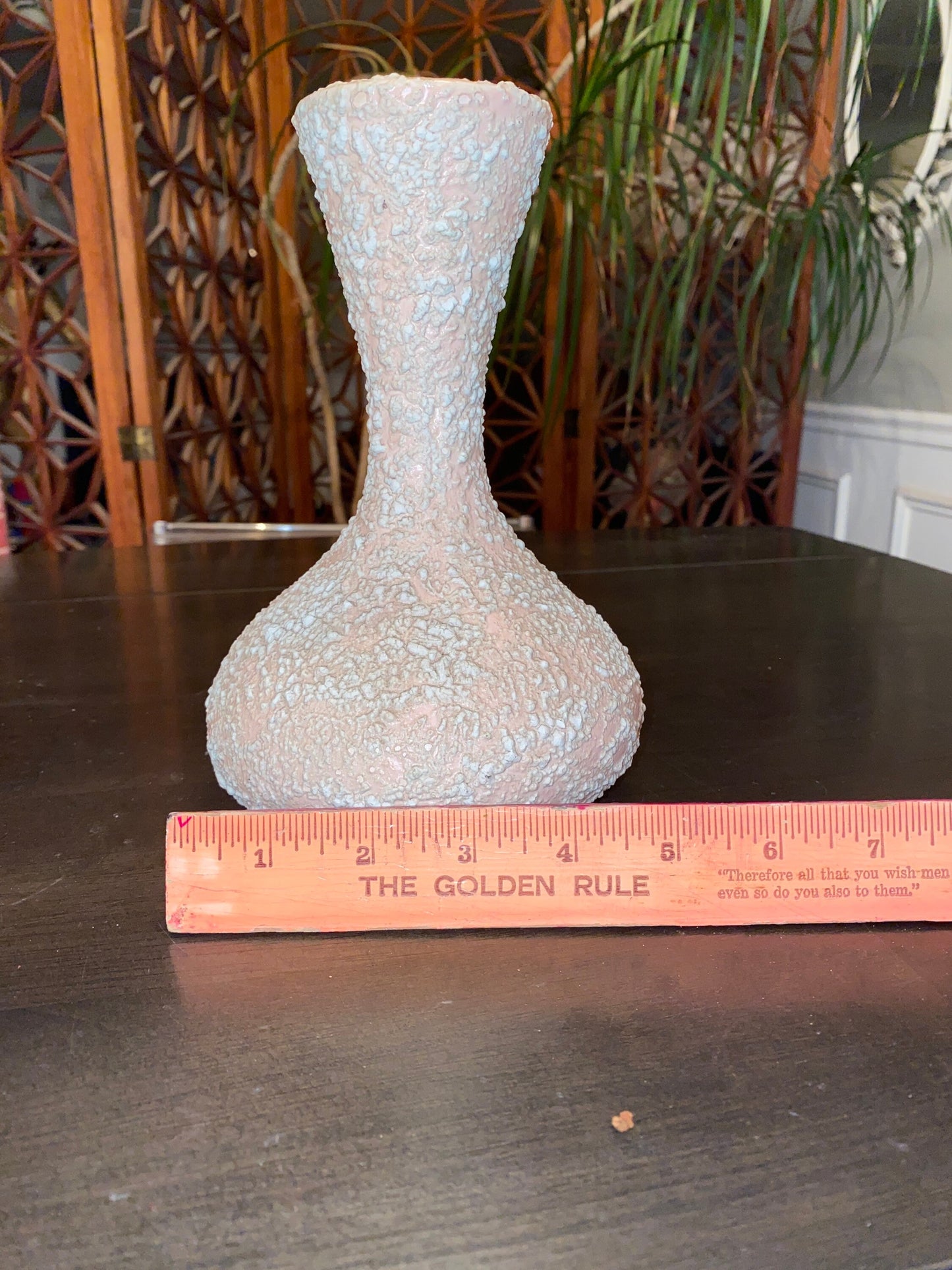 Mid Century Modern Pink and White Atomic Vase | MCM Popcorn Pottery