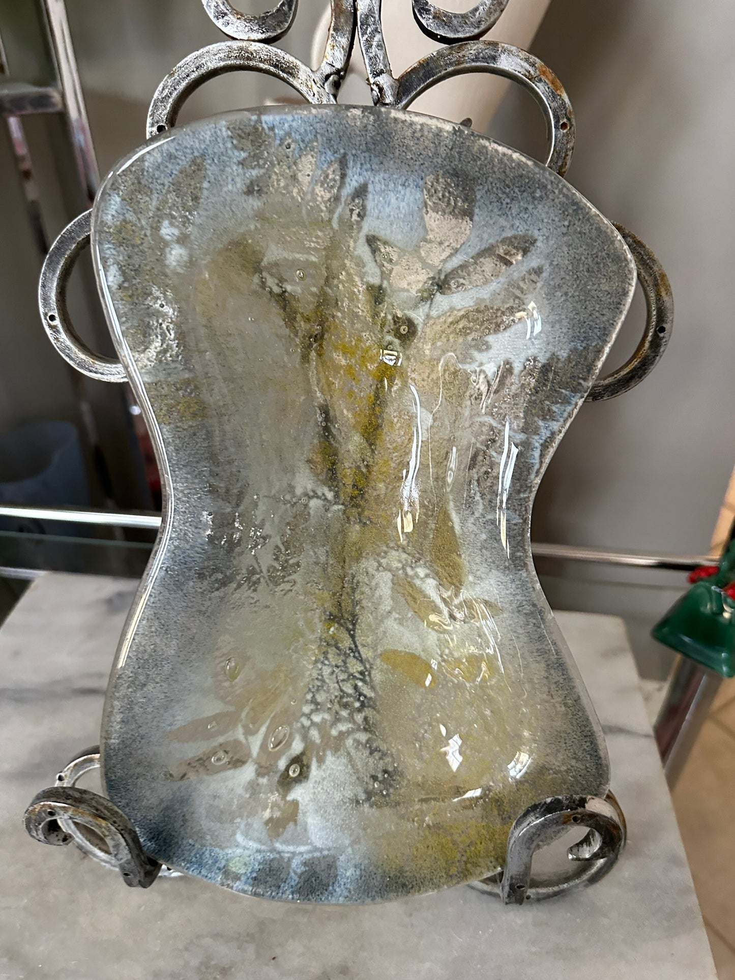 Mid Century Modern Fused Art Glass Abstract - Frosted Leaves - 11 x 7