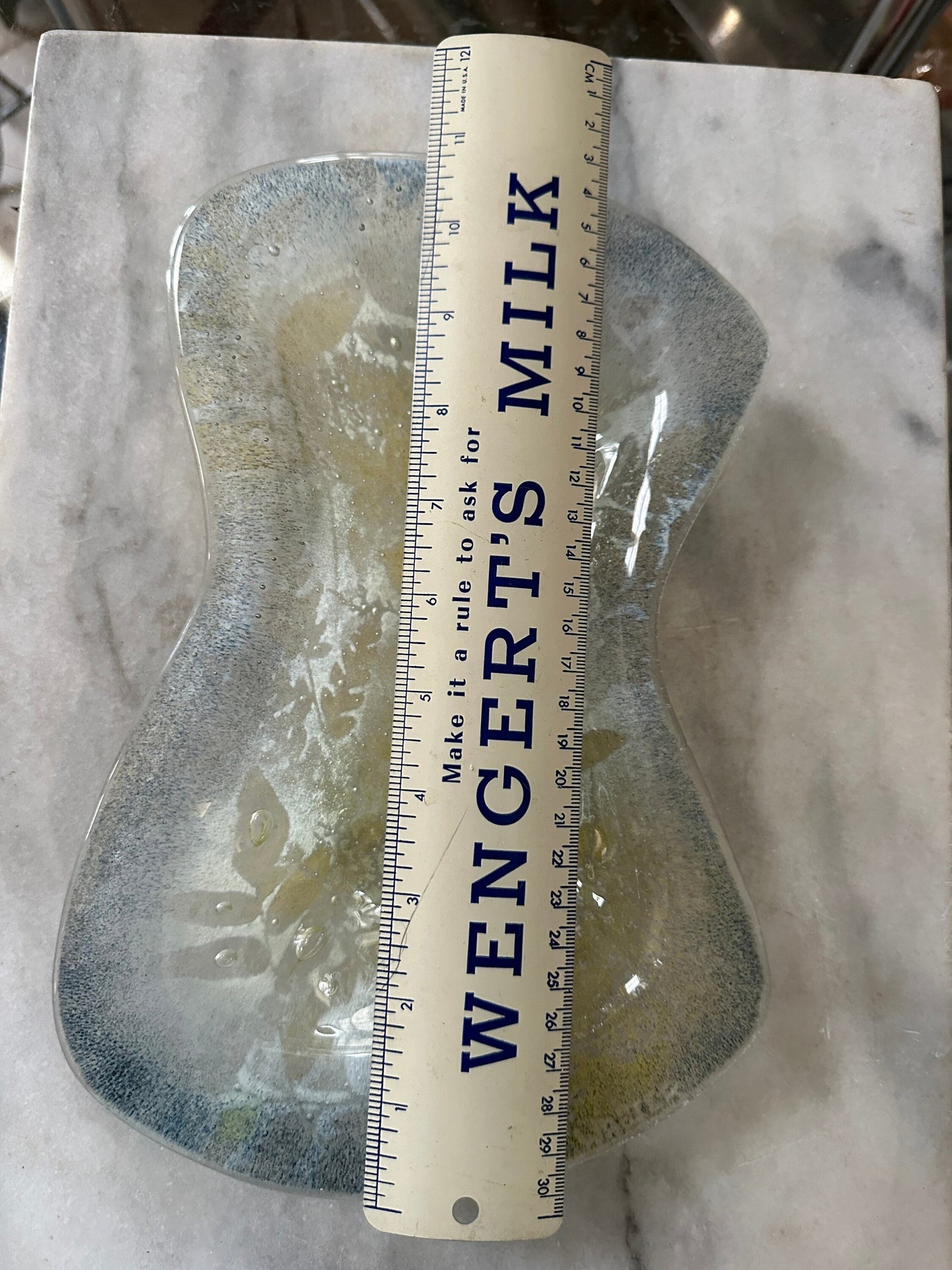 Mid Century Modern Fused Art Glass Abstract - Frosted Leaves - 11 x 7