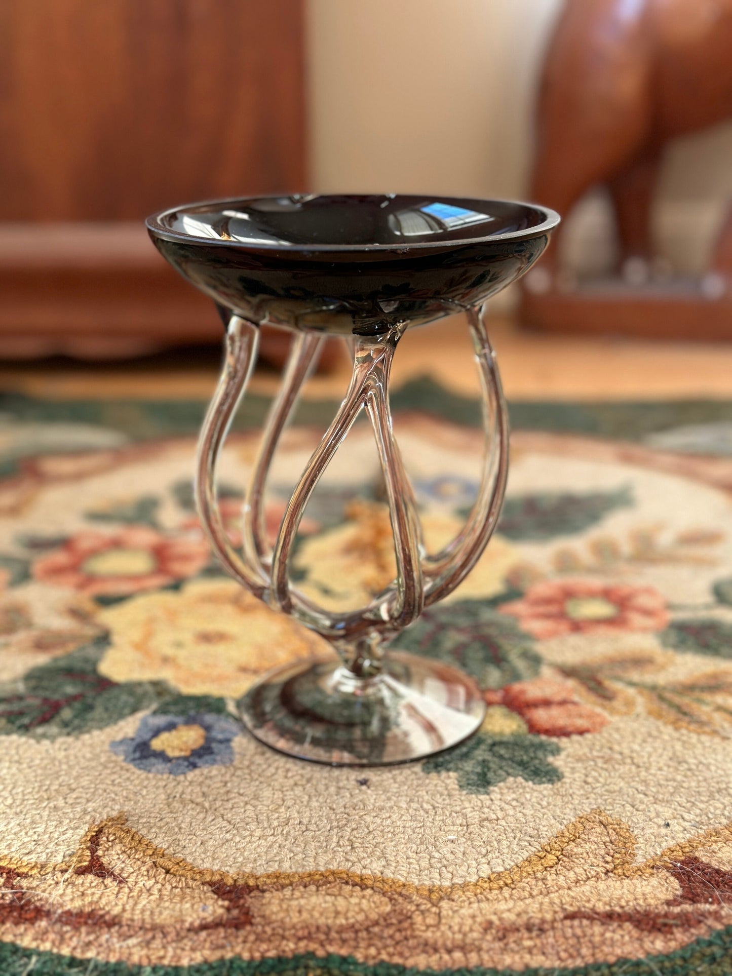 Vintage POLAND Handmade ARABESKA, PURPLE Art Glass Sculpture Octopus Jellyfish Bowl Vase