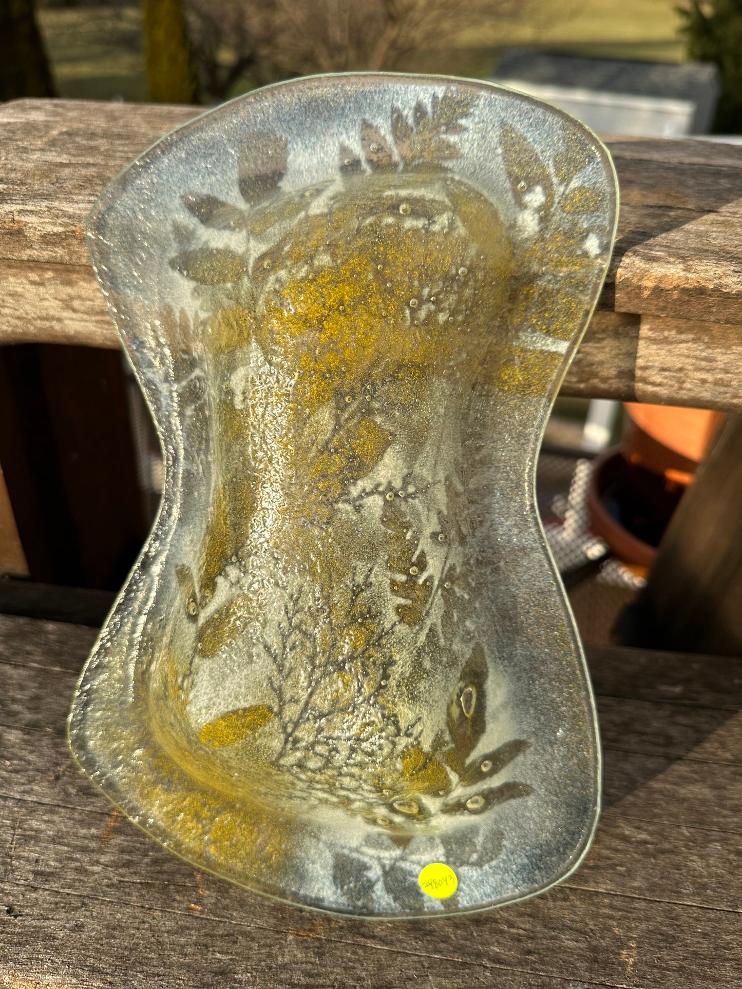 Mid Century Modern Fused Art Glass Abstract - Frosted Leaves - 11 x 7