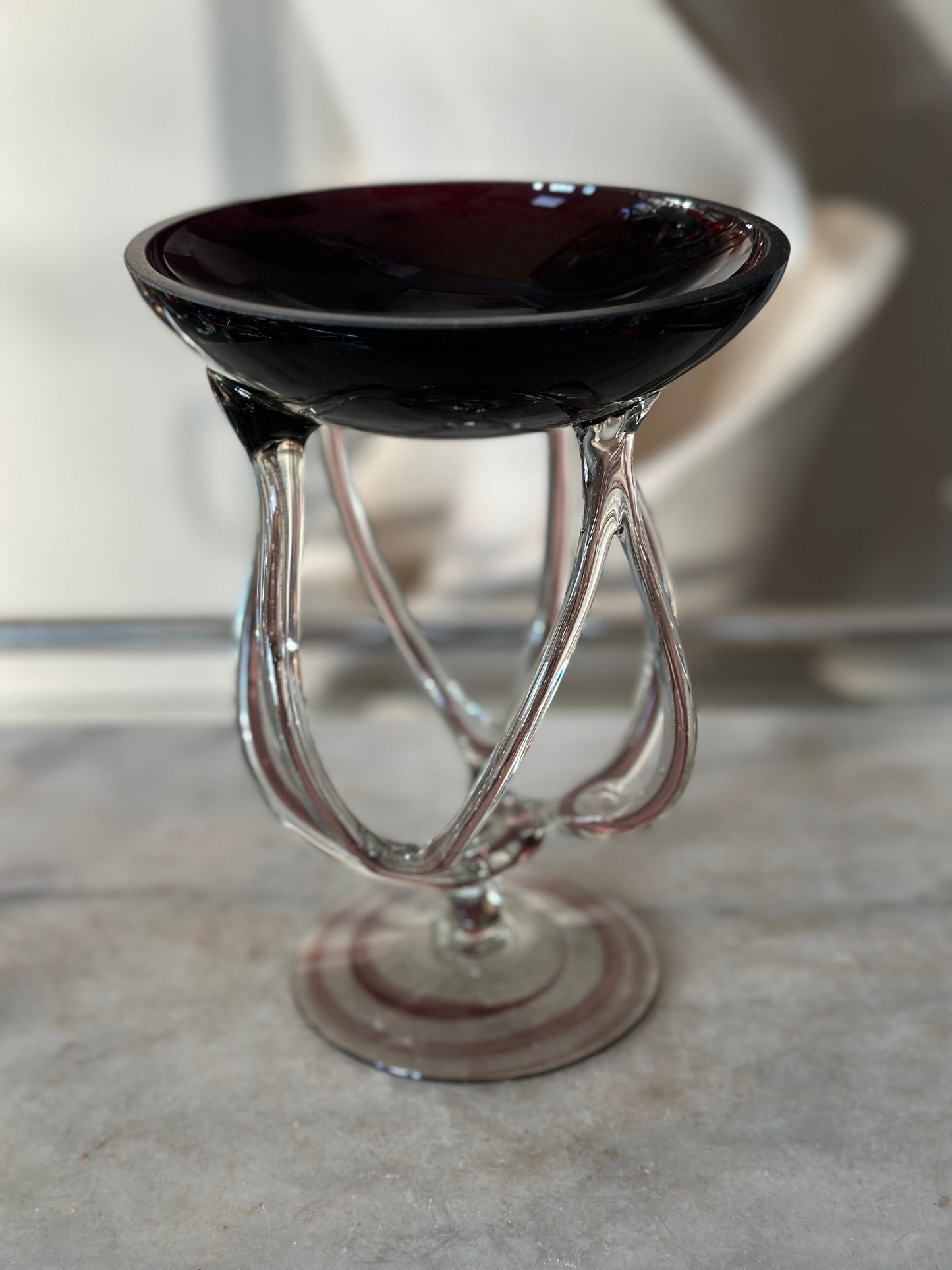 Vintage POLAND Handmade ARABESKA, PURPLE Art Glass Sculpture Octopus Jellyfish Bowl Vase