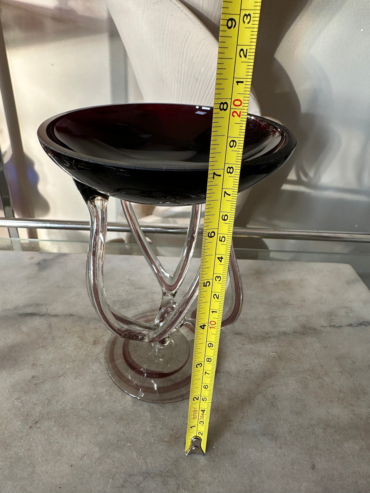 Vintage POLAND Handmade ARABESKA, PURPLE Art Glass Sculpture Octopus Jellyfish Bowl Vase