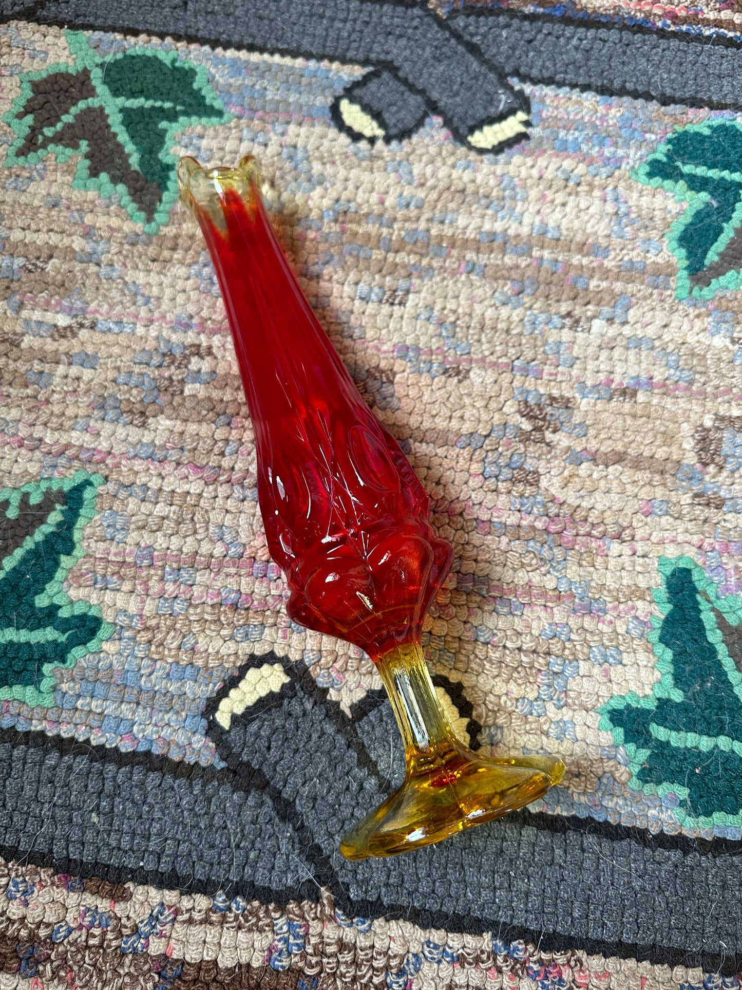 Vintage MCM Kanawha Glass Amberina Bullseye and Daisy Pedestal Swung Vase