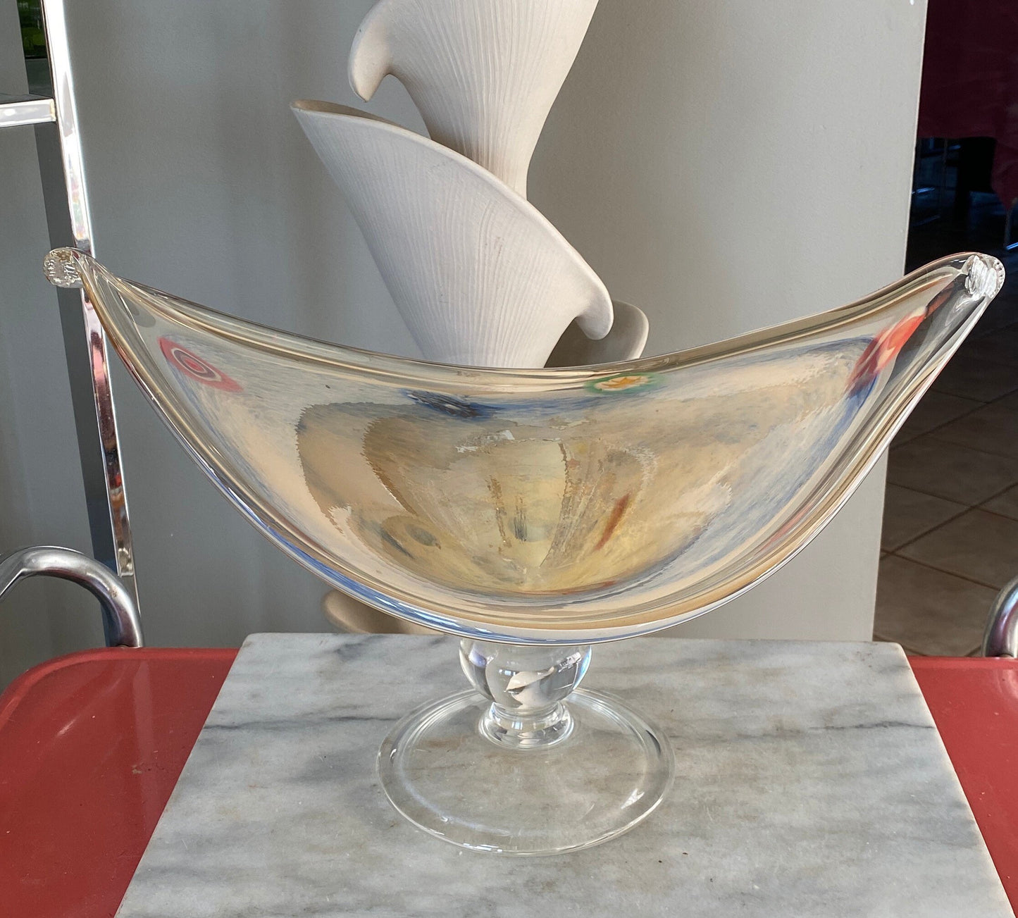 Millefiori Murano Style Handblown Glass Bowl | MCM Murano Pedestal Bowl | Large Murano Centerpiece