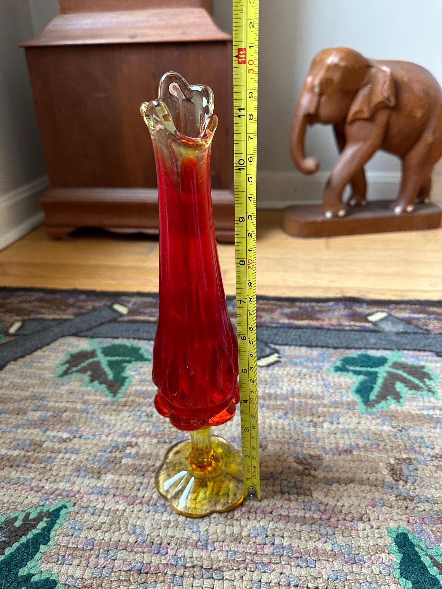 Vintage MCM Kanawha Glass Amberina Bullseye and Daisy Pedestal Swung Vase