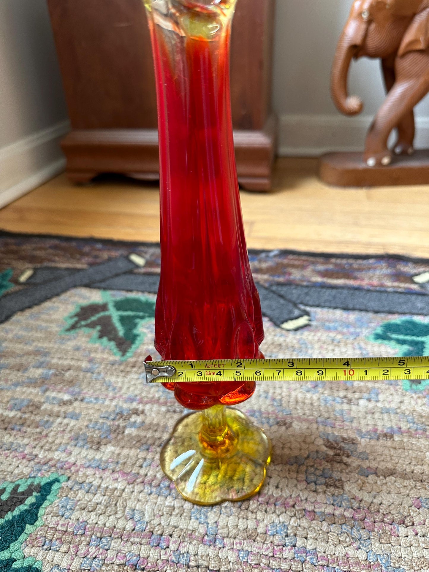 Vintage MCM Kanawha Glass Amberina Bullseye and Daisy Pedestal Swung Vase