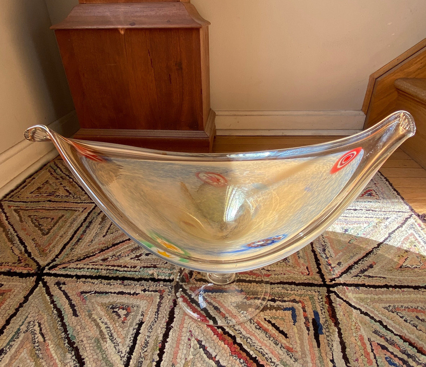 Millefiori Murano Style Handblown Glass Bowl | MCM Murano Pedestal Bowl | Large Murano Centerpiece