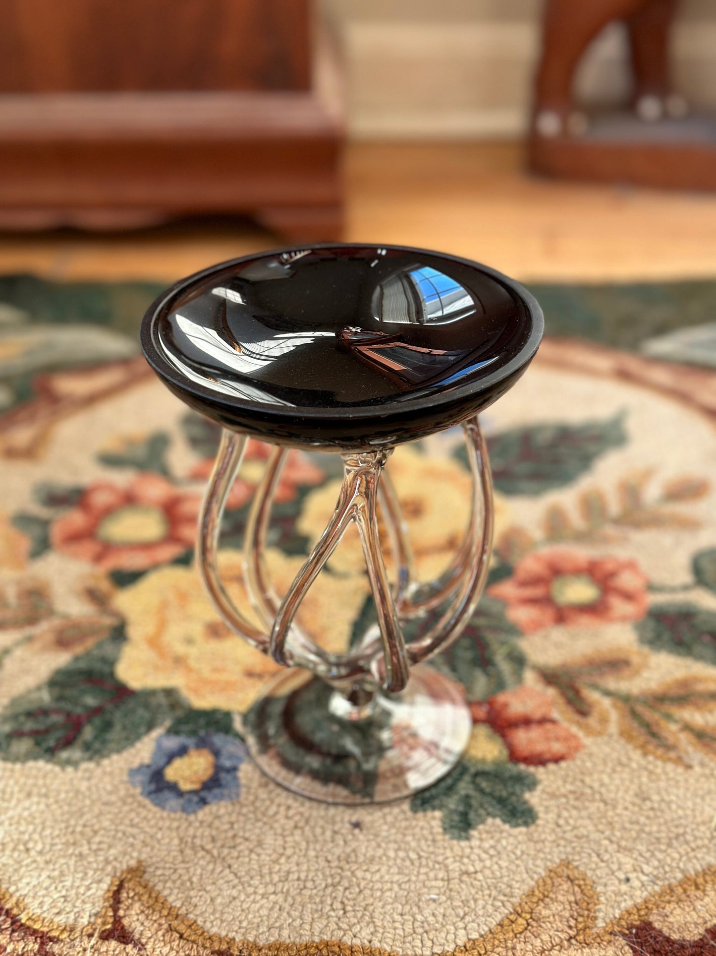 Vintage POLAND Handmade ARABESKA, PURPLE Art Glass Sculpture Octopus Jellyfish Bowl Vase