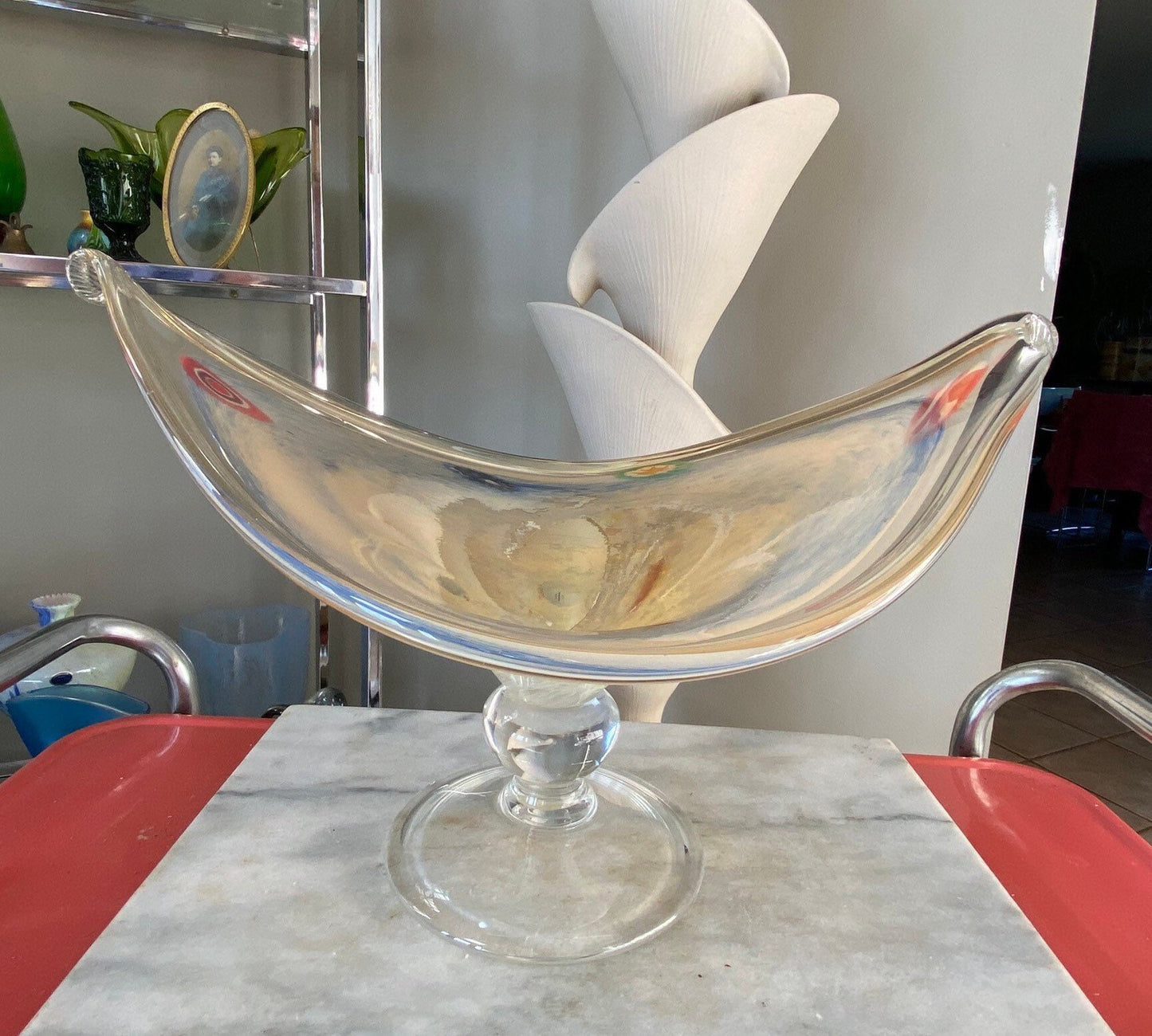 Millefiori Murano Style Handblown Glass Bowl | MCM Murano Pedestal Bowl | Large Murano Centerpiece