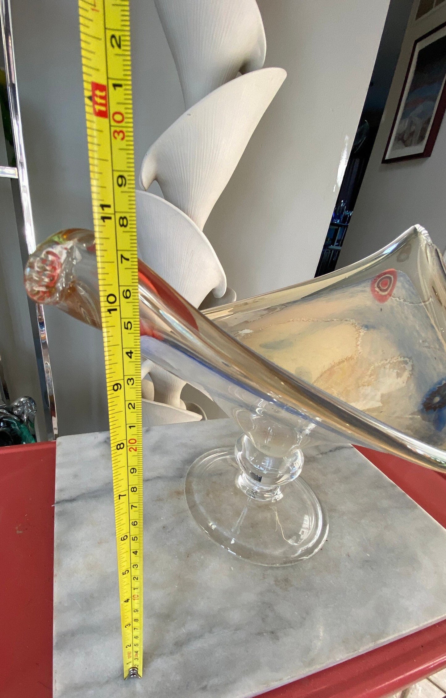 Millefiori Murano Style Handblown Glass Bowl | MCM Murano Pedestal Bowl | Large Murano Centerpiece