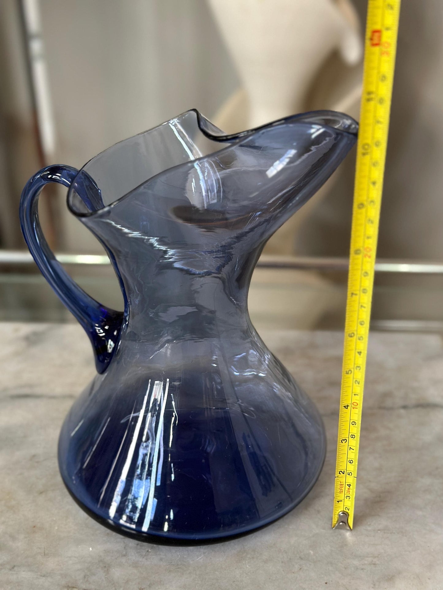 Vintage MCM Smokey Blue Glass Pitcher – (Blenko / Guildcraft ?) – Mid-Century Art Glass