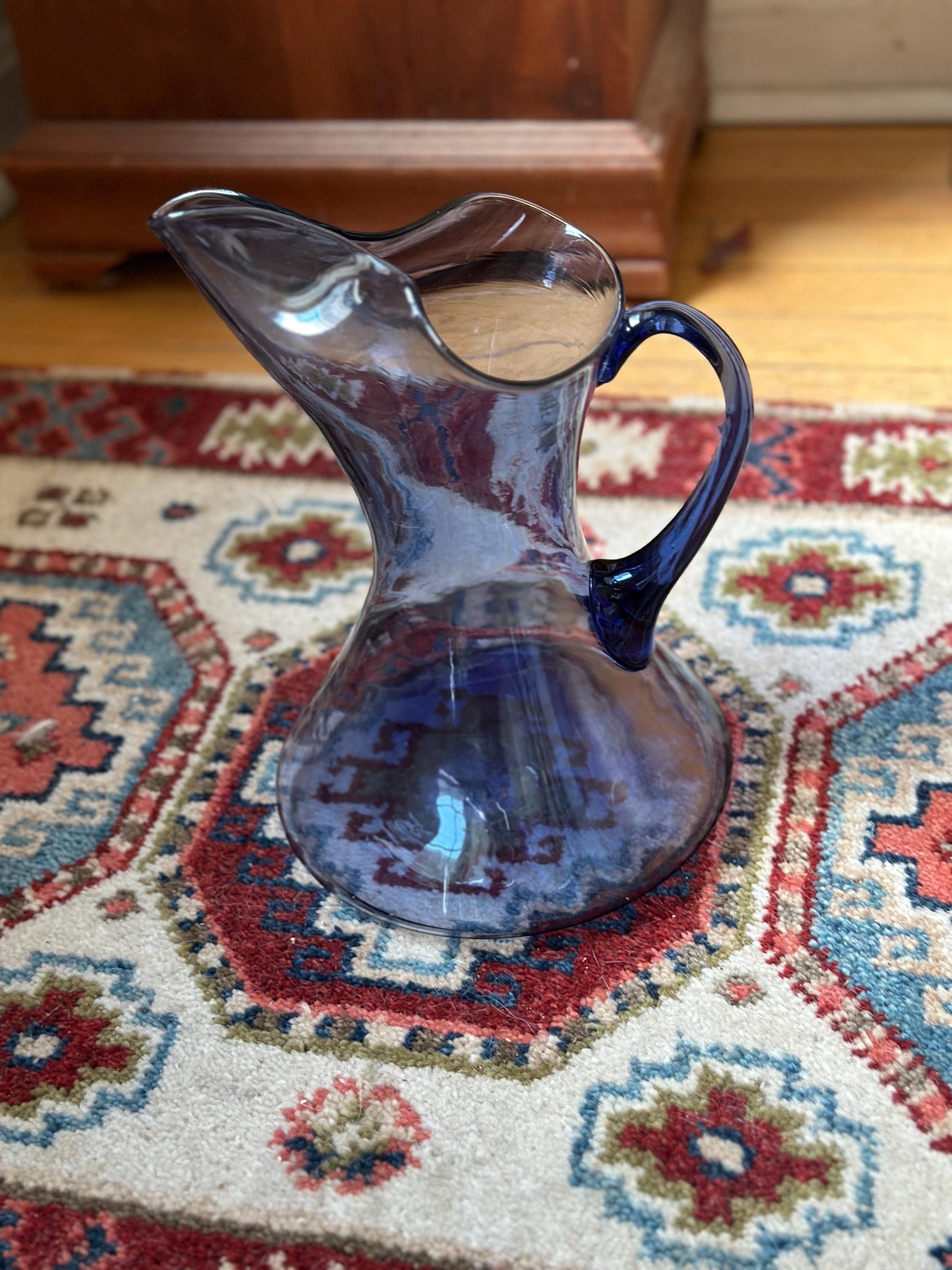 Vintage MCM Smokey Blue Glass Pitcher – (Blenko / Guildcraft ?) – Mid-Century Art Glass