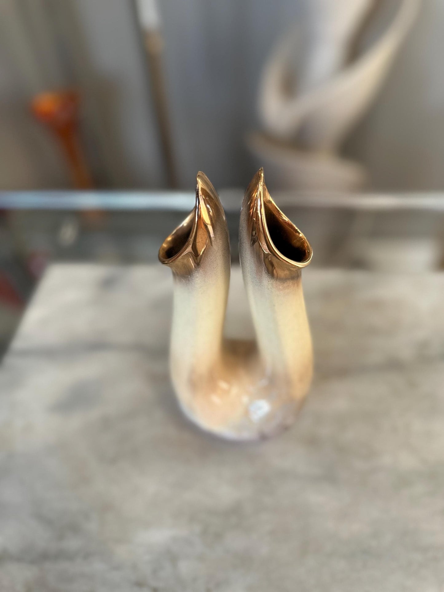 MCM Twin Stem / Double Vase 480 by Carsten Tonnieshof 1950s Mid-Century Vintage Ceramic Vase