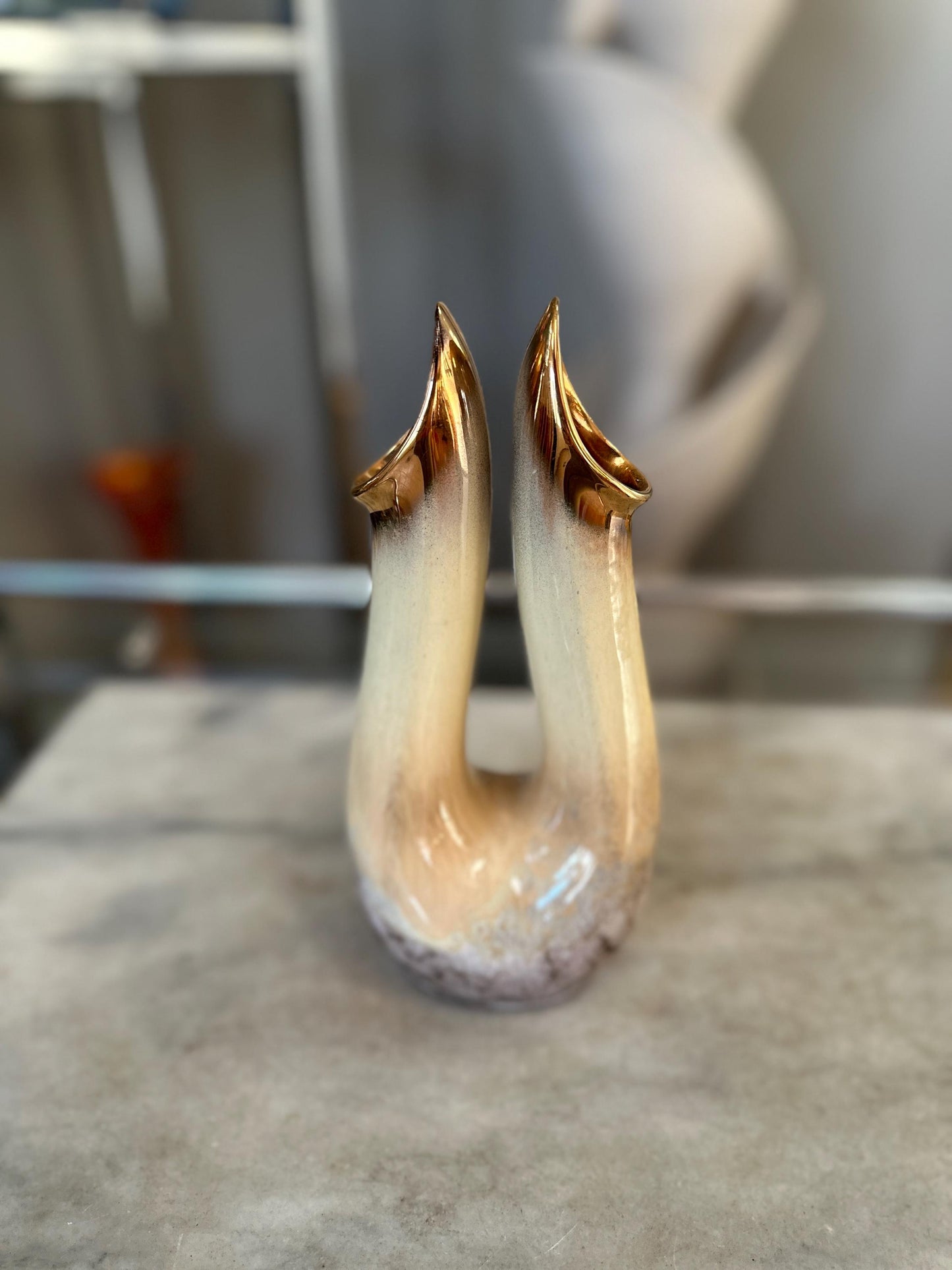 MCM Twin Stem / Double Vase 480 by Carsten Tonnieshof 1950s Mid-Century Vintage Ceramic Vase