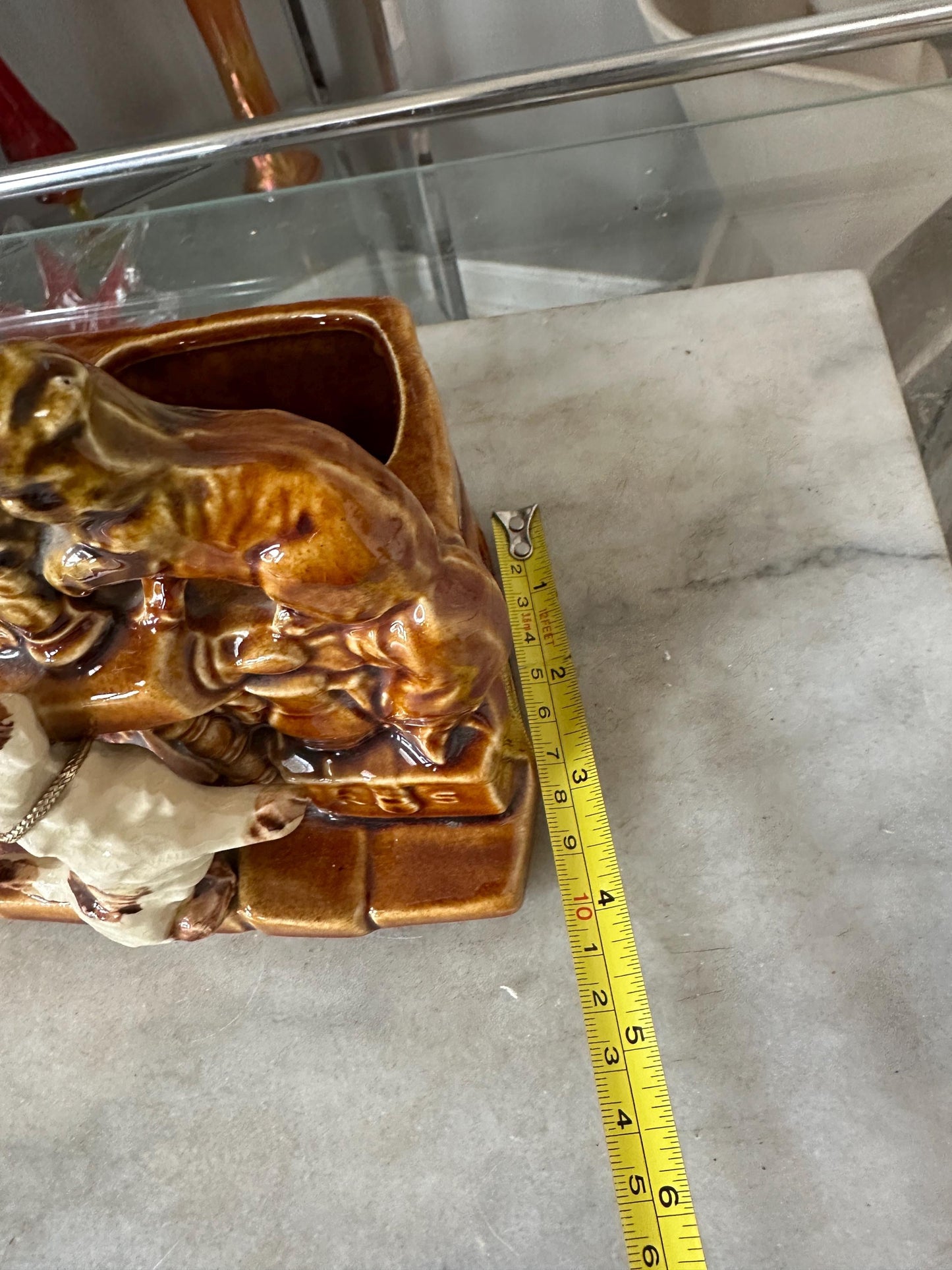 1950s Vintage McCoy Pottery Planter | Spinning Wheel with Cat & Dog | Mid-Century Ceramic | 6.75” Tall