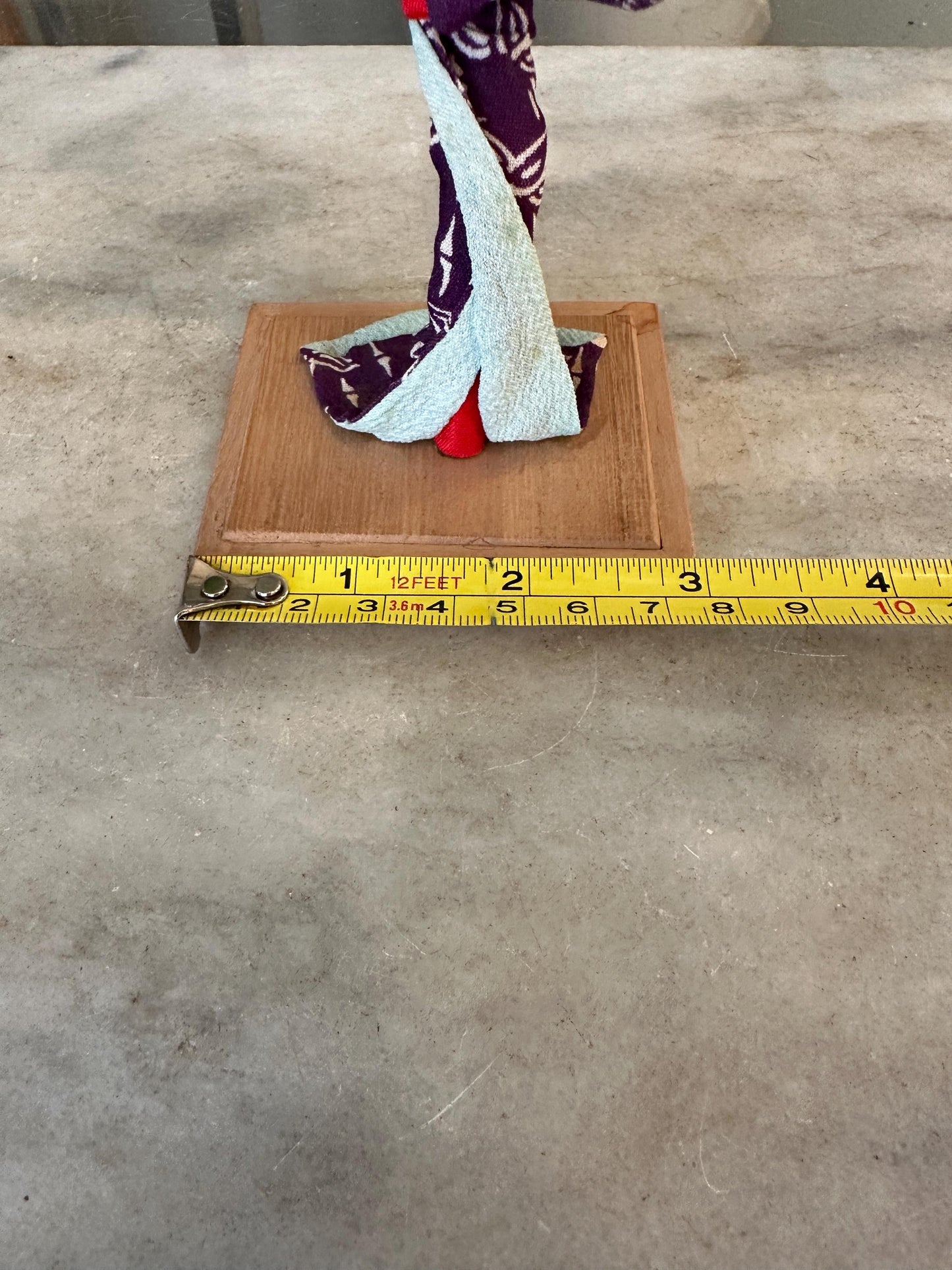 Vintage Japanese Kimono Doll on Wooden Stand – Handmade Asian Figurine – 5 inches tall