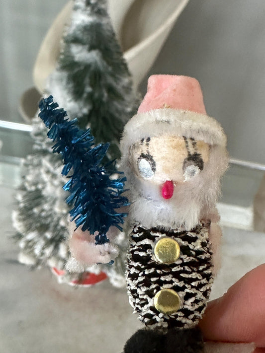 Japan Pipe Cleaner Figure with Tree Christmas Ornament Holiday Decoration, Kitschmas