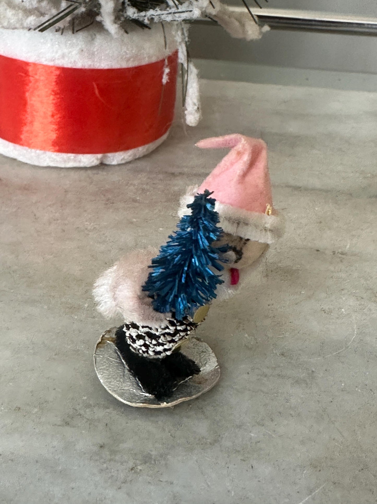 Japan Pipe Cleaner Figure with Tree Christmas Ornament Holiday Decoration, Kitschmas