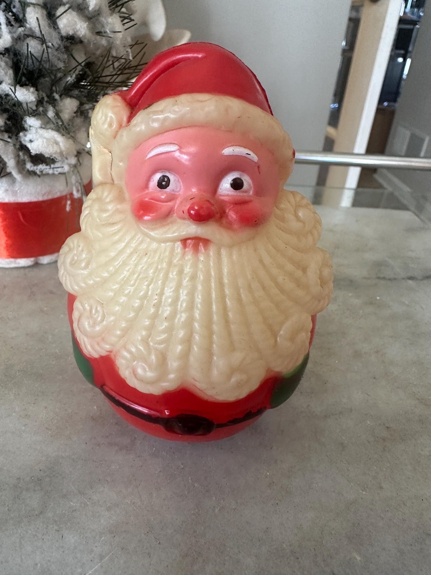 Vintage Fun World Christmas Roly Poly Santa Claus w/ Chime Bell Inside, Kitschmas