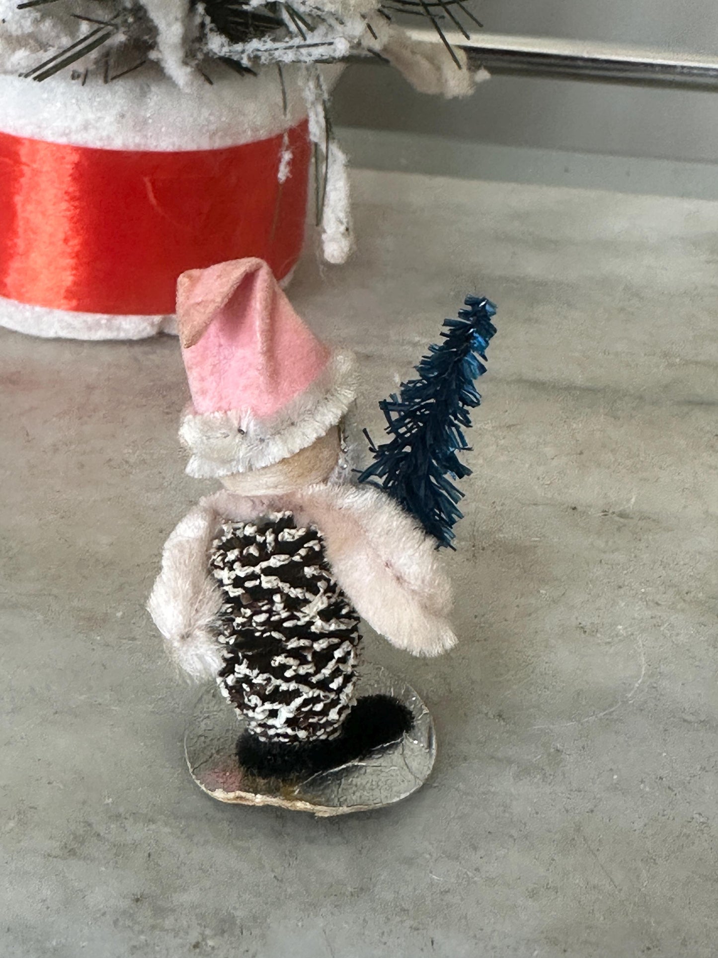 Japan Pipe Cleaner Figure with Tree Christmas Ornament Holiday Decoration, Kitschmas